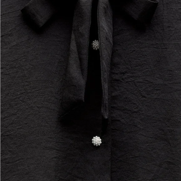 ZARA black satin effect tie collar shirt size medium - Picture 6 of 13